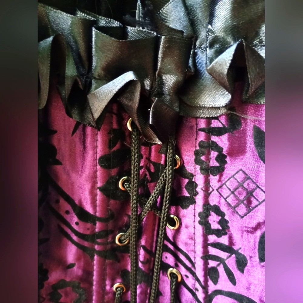 Purple and black lace-up corset